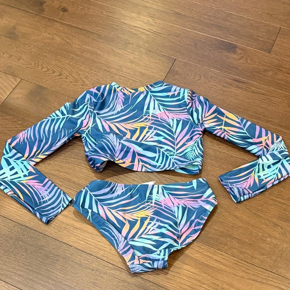 Art Class Girls Tropical Print Kids Swim  Set Size 10/12 C3-023